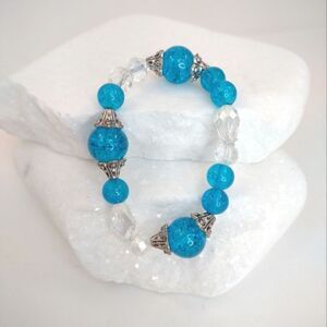 Handmade Blue Beads and Crystals Stretch Bracelet Bubble Jewelry